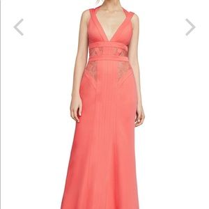 NWT BCBGMAXAZRIA Reese Lace-Insert Satin Gown